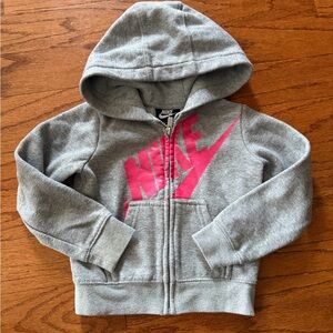 Nike Kids Gray Zip-Up Hoodie with Pink Swoosh